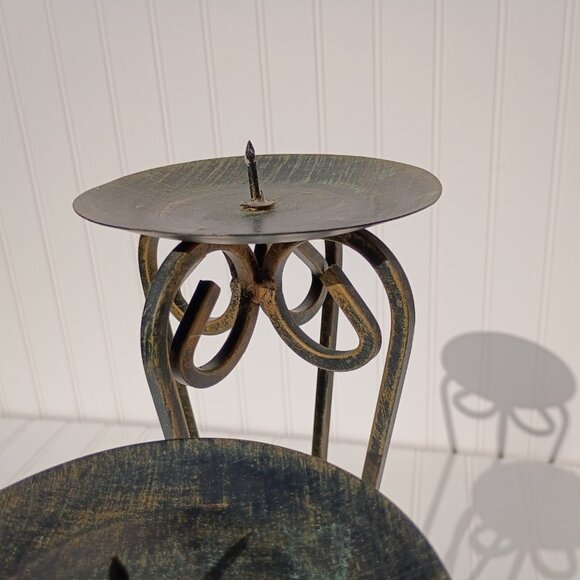 Pair of Wrought Iron Candle Holders Black Gold Scroll French Country Candlestick - Picture 7 of 11